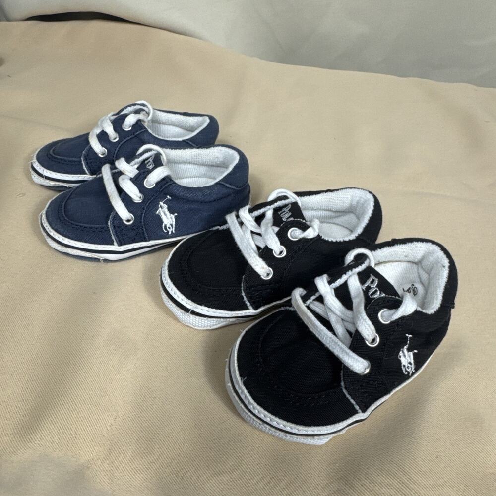 Polo Ralph Lauren Baby Shoes Size 3 Infant Boat Sneakers Navy Black Preppy